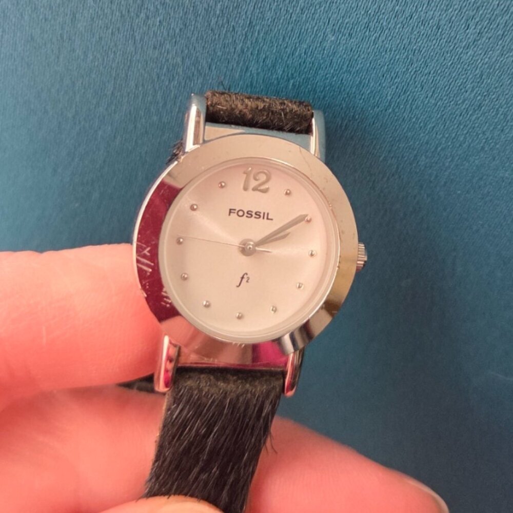 VTG 90s Fossil & Nordstrom Minimalist Watch - Black Cowhide Band - Picture 6 of 11